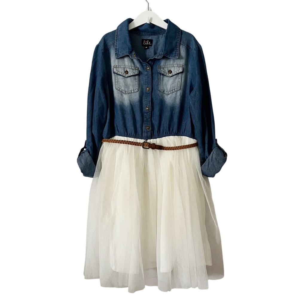 Lilt Chambray & Tulle Belted Dress - 14